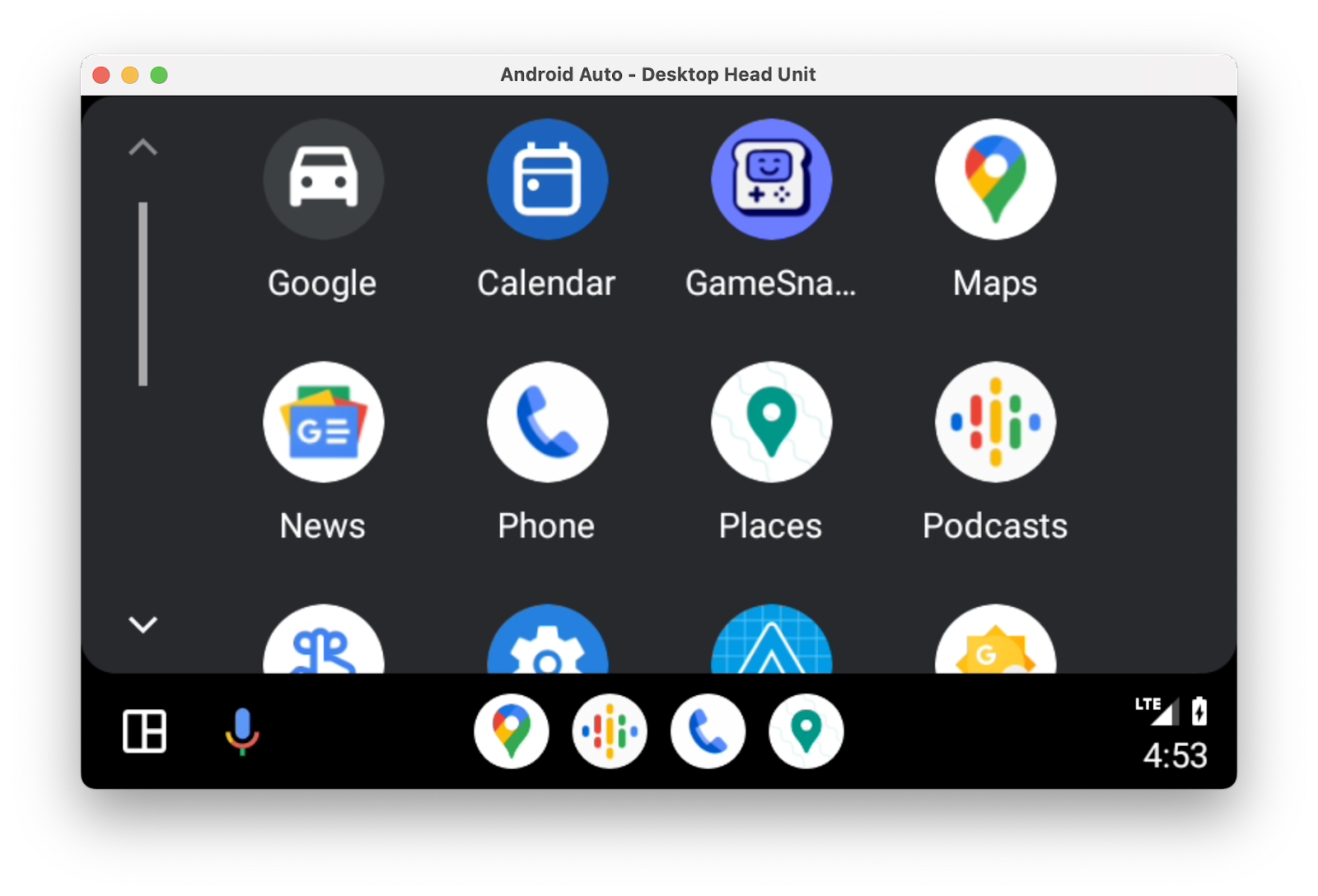 Trình chạy Android Auto cho thấy lưới ứng dụng, trong đó có cả ứng dụng Places (Địa điểm).