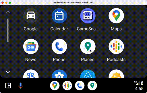 Un enregistrement d&#39;écran montrant l&#39;application qui s&#39;exécute sur Android Auto grâce à l&#39;unité principale pour ordinateur.