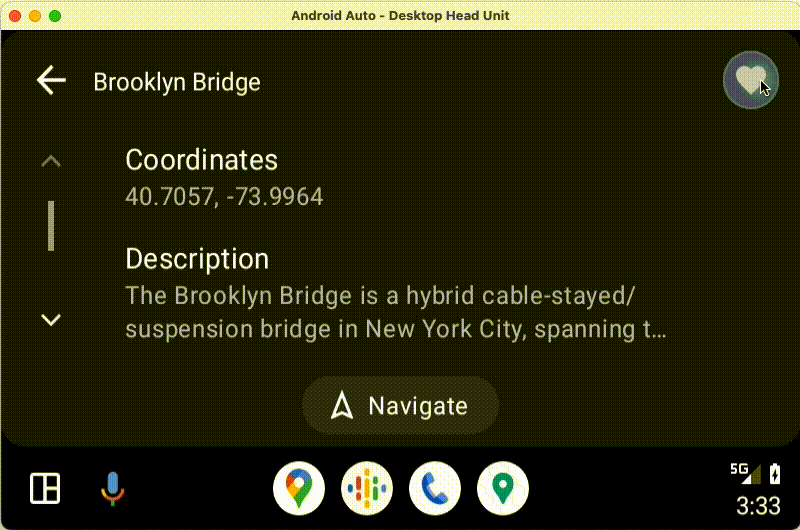 畫面上顯示 DetailScreen，使用者正在輕觸收藏圖示，但圖示並未如預期變色。