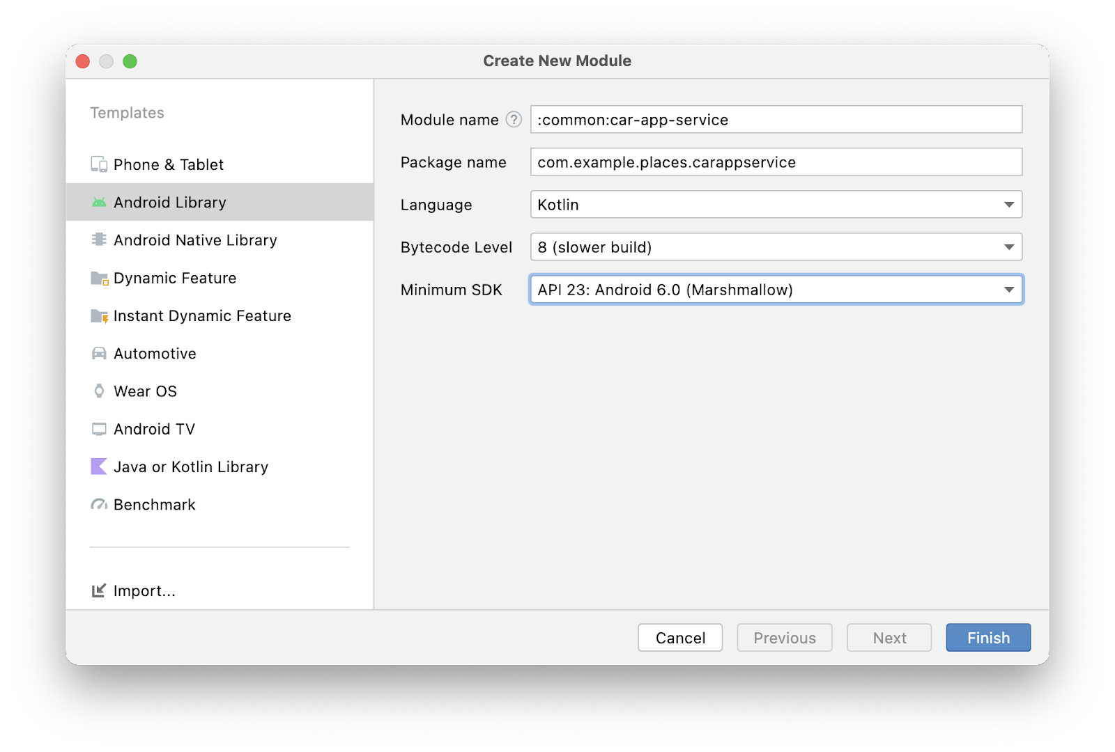 Create New Module wizard with the values set as described in this step. 