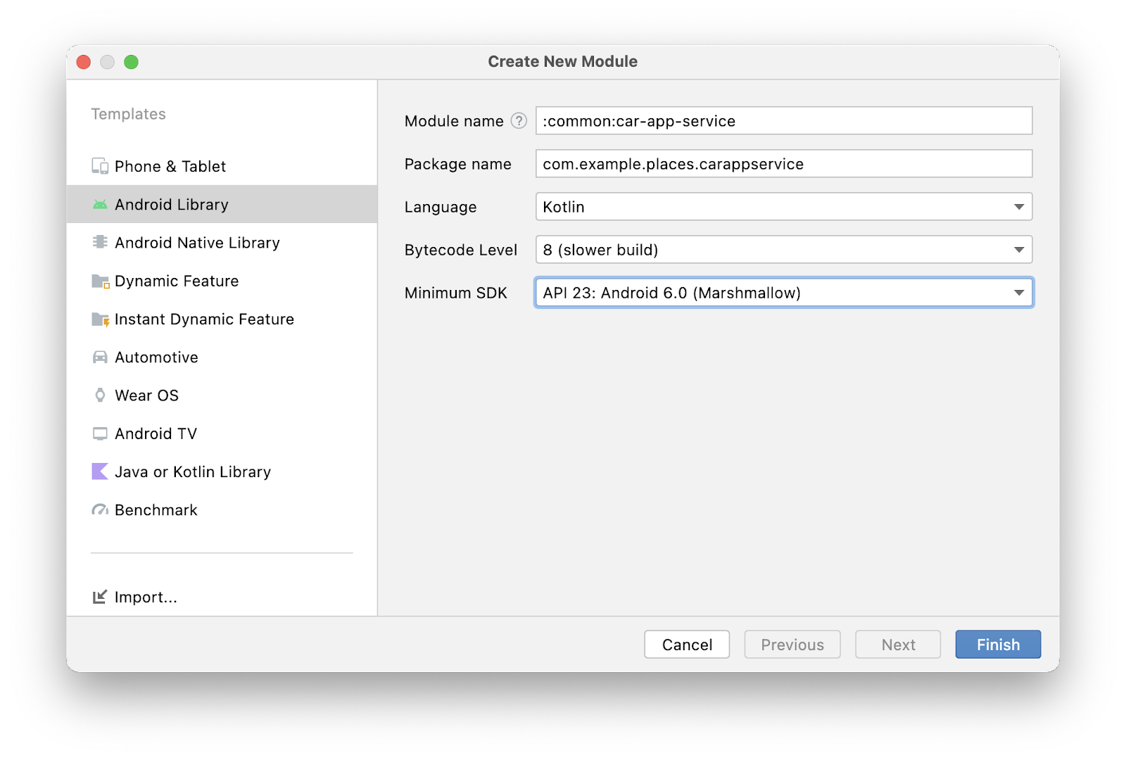 Assistant &quot;Create New Module&quot; (Créer un nouveau module) avec les valeurs décrites ci-dessus. 