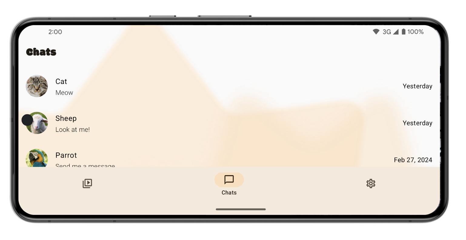 L'application SociaLite en mode Paysage.