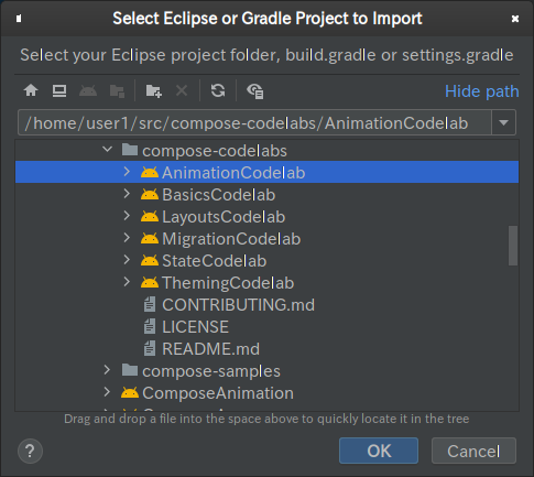 Importation d'un atelier de programmation d'animation dans Android Studio