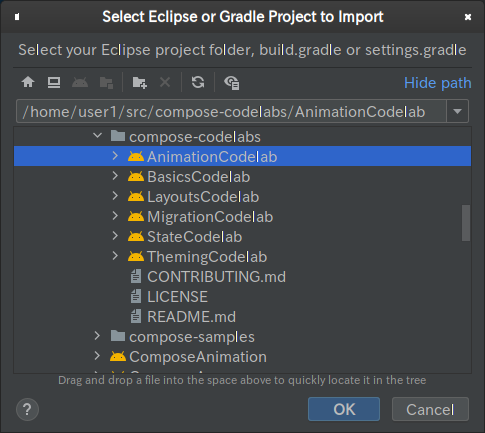 Cómo importar Codelab de animación a Android Studio