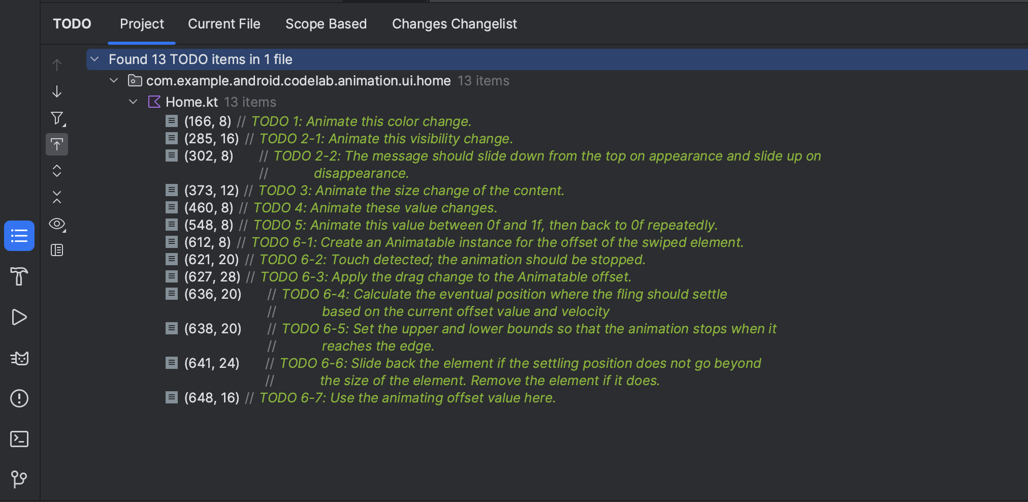 Danh sách TODO trong Android Studio