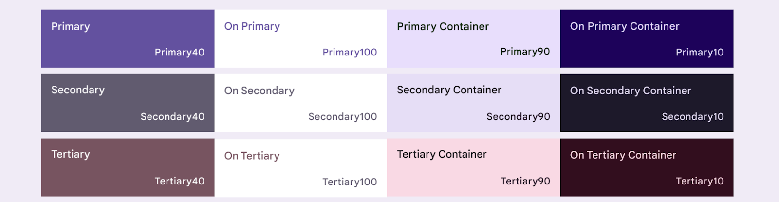 Four tonal colors of primary, secondary, and tertiary baseline accent colors.