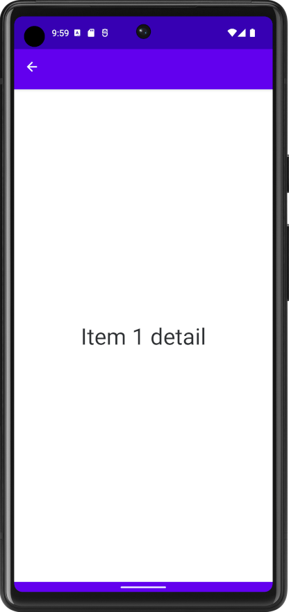 Atividade de detalhes (secundária) empilhada sobre a atividade de lista (principal) no smartphone na orientação retrato.
