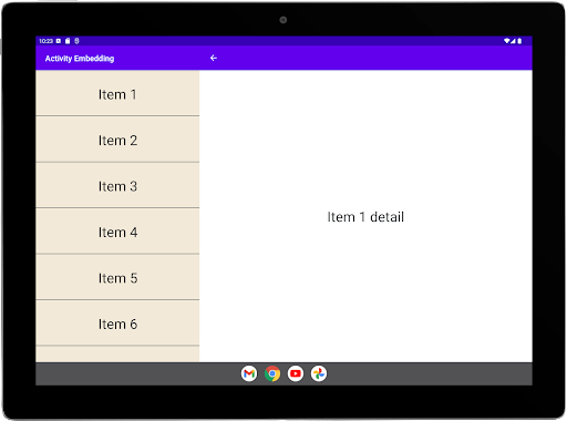 List and detail activities side by side in landscape on large tablet.
