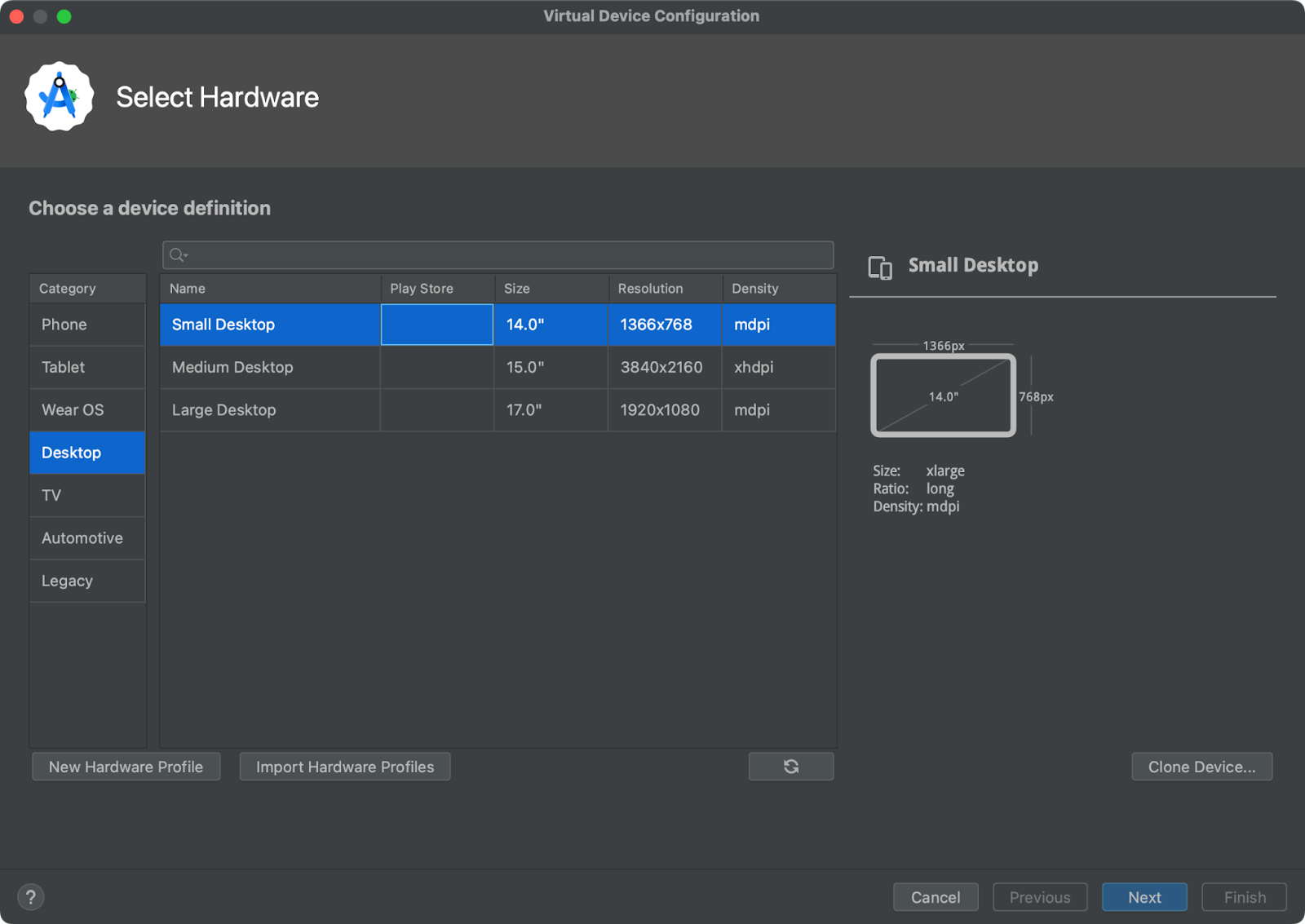 Appareils virtuels dans la catégorie Desktop