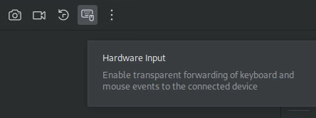 O modo Hardware Input está ativado na janela Running Devices. 