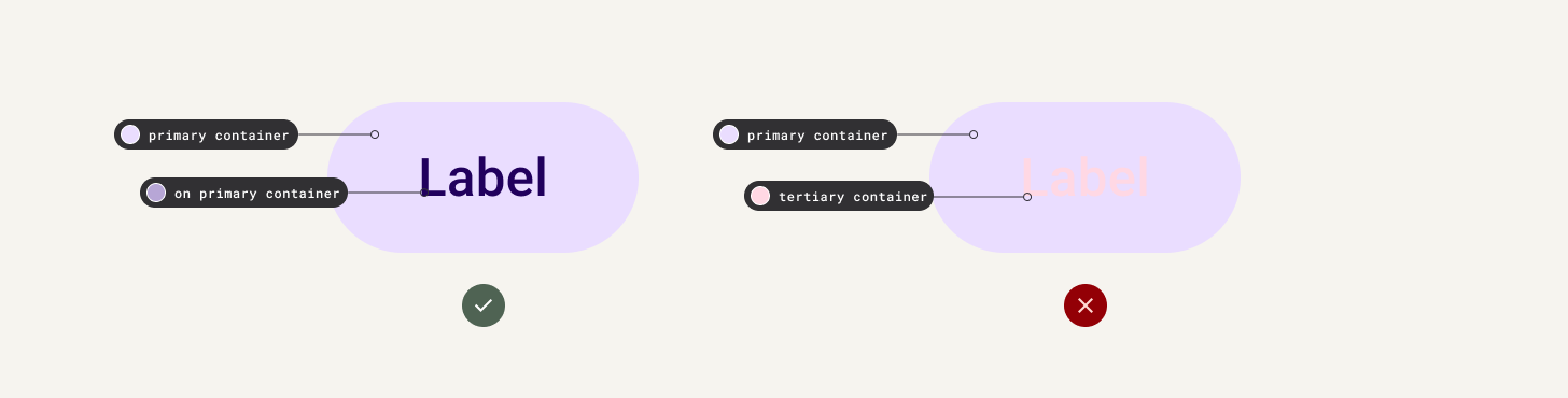 Example of accessible assigned color roles versus unaccessible assignments.