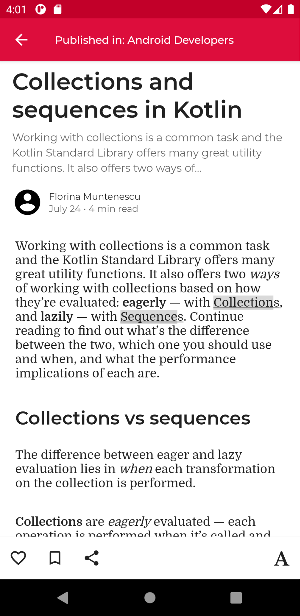 Uma postagem de blog com texto de artigo em um contêiner de rolagem.