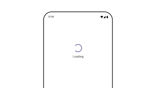 綠色畫面顯示「載入中」、藍色畫面顯示「已載入」，白色畫面顯示「錯誤」，不同的可組合函式在簡單動畫中反覆顯示。