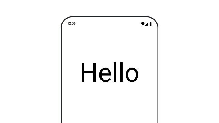 「Hello」と表示されたテキスト コンポーザブルが、小さいサイズと大きいサイズの間でアニメーション表示されている。