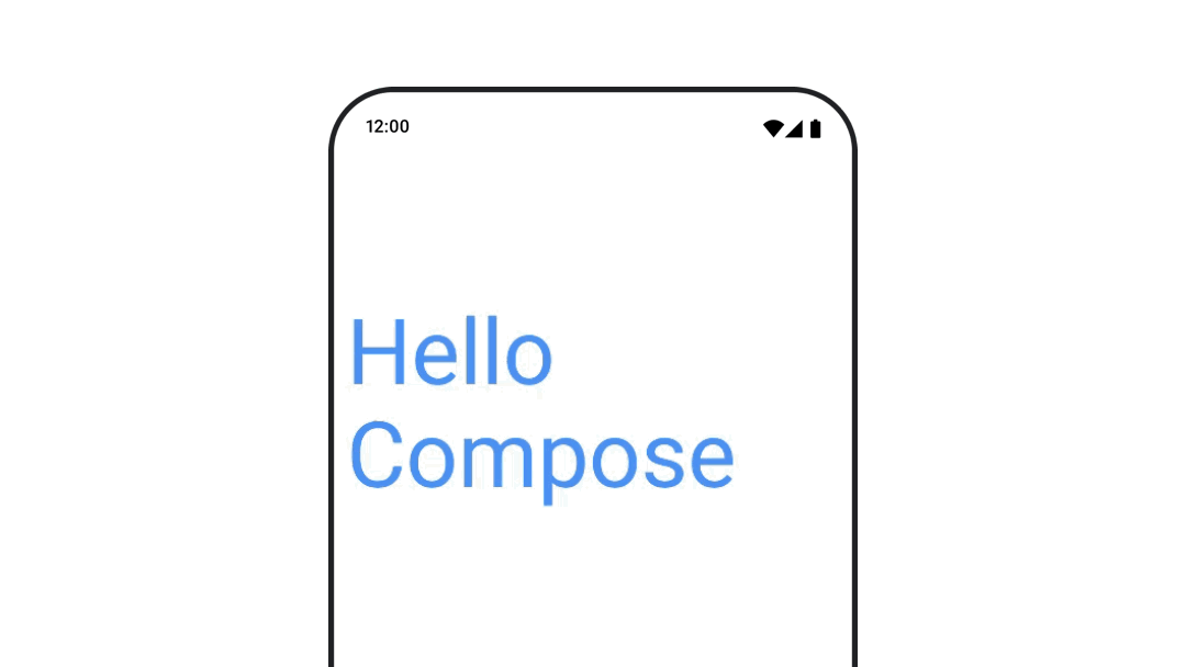 The words Hello Compose animating its color between green and blue