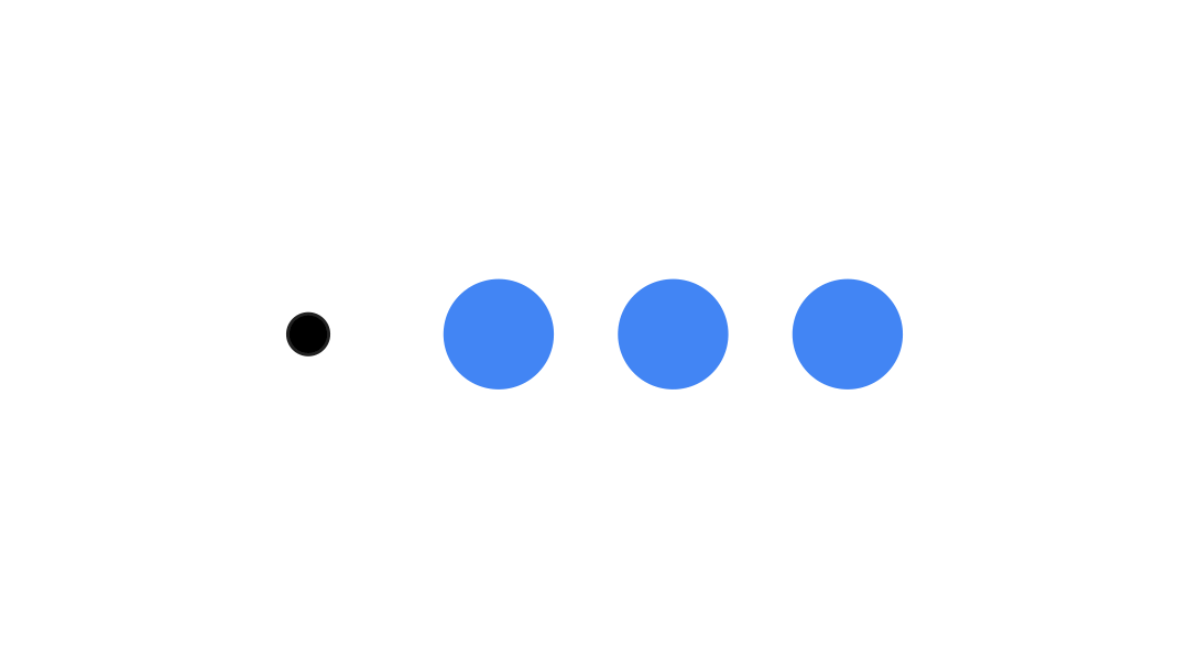 Empat lingkaran dengan panah hijau bergerak di antara masing-masing lingkaran, bergerak satu per satu. 