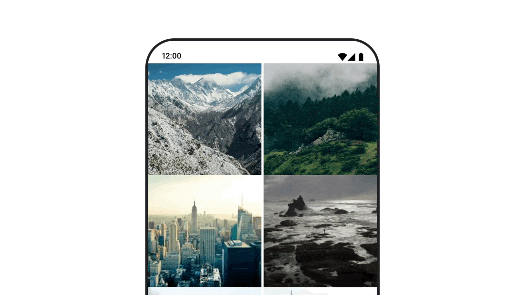 Zwei Composables, eines in Grün mit dem Text „Landing“ und eines in Blau mit dem Text „Detail“. Das Detail-Composable wird über das Landing-Composable geschoben. 