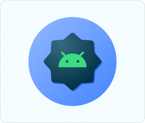 Aynı örnek Android simgesinin tekrar eden animasyonunu gösteren bir GIF. Kullanılan maskeye bağlı olarak farklı şekiller gösteriliyor: önce bir daire, ardından iki farklı yuvarlak kare.