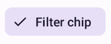 Chip de filtro selecionado, com uma marca de seleção e um plano de fundo colorido.