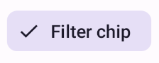 Chip de filtro seleccionado, con una marca de verificación y un fondo de color.