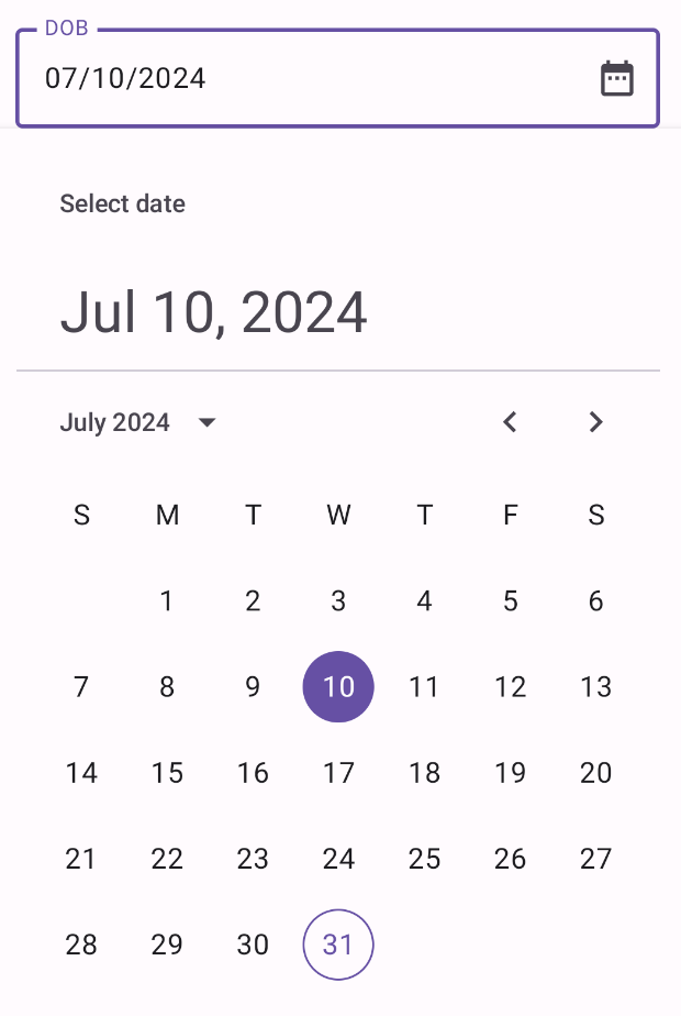 Docked date picker example.