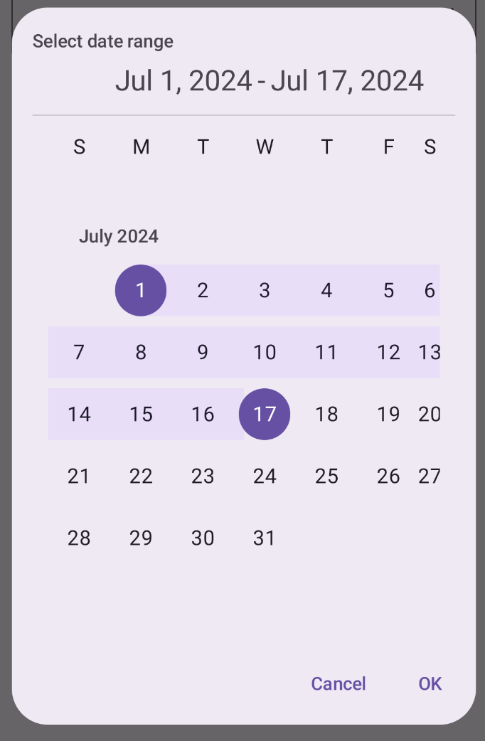 Modal range date picker example.