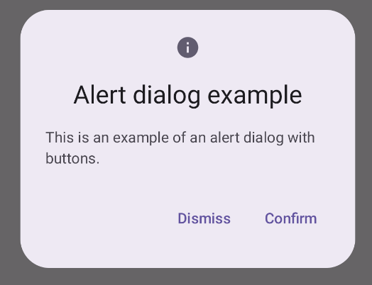 Un diálogo de alerta abierto que tiene un botón para descartar y confirmar