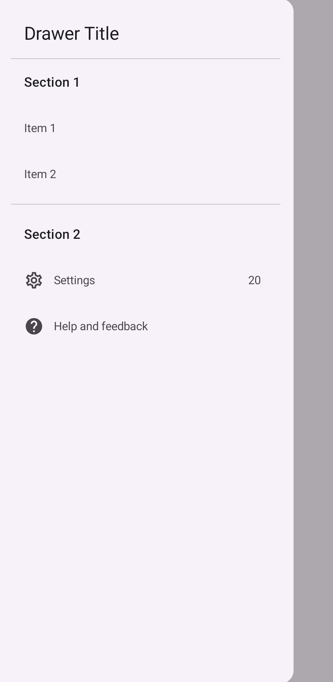 Volet de navigation détaillé avec deux sections, chacune comportant plusieurs éléments et icônes libellés.