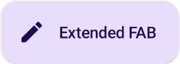 Una implementación de ExtendedFloatingActionButton que muestra texto que dice “botón extendido” y un ícono de edición.