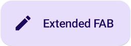 Eine Implementierung von ExtendedFloatingActionButton, in der der Text „extended button“ und ein Bearbeitungssymbol angezeigt werden.