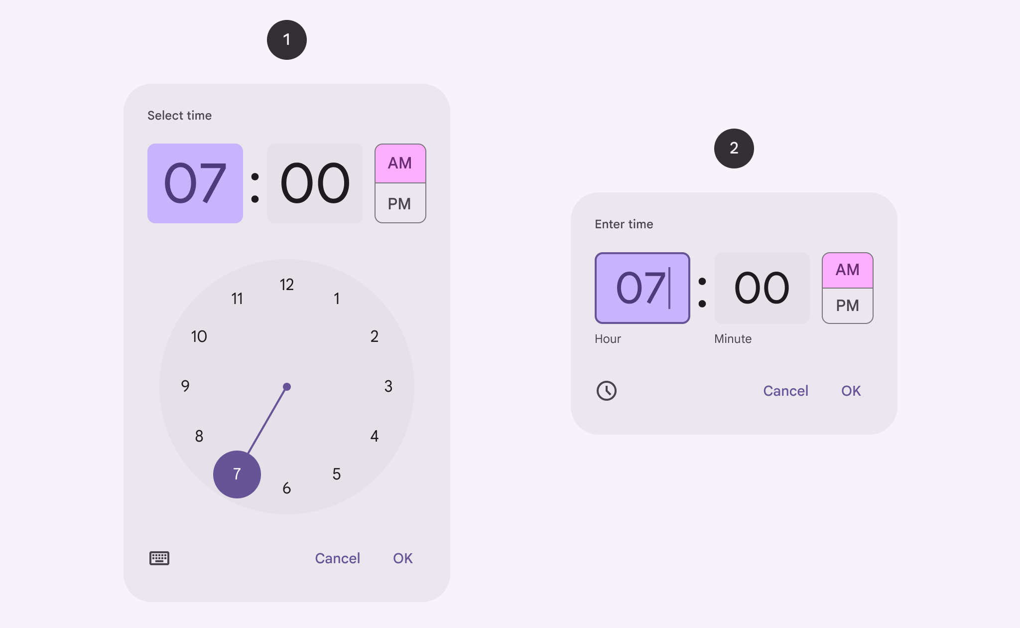 A dial and an input time picker.