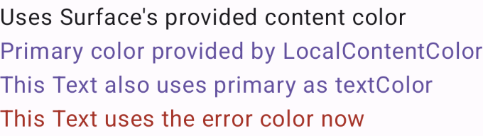 CompositionLocalExample 可組合函式的預覽畫面。