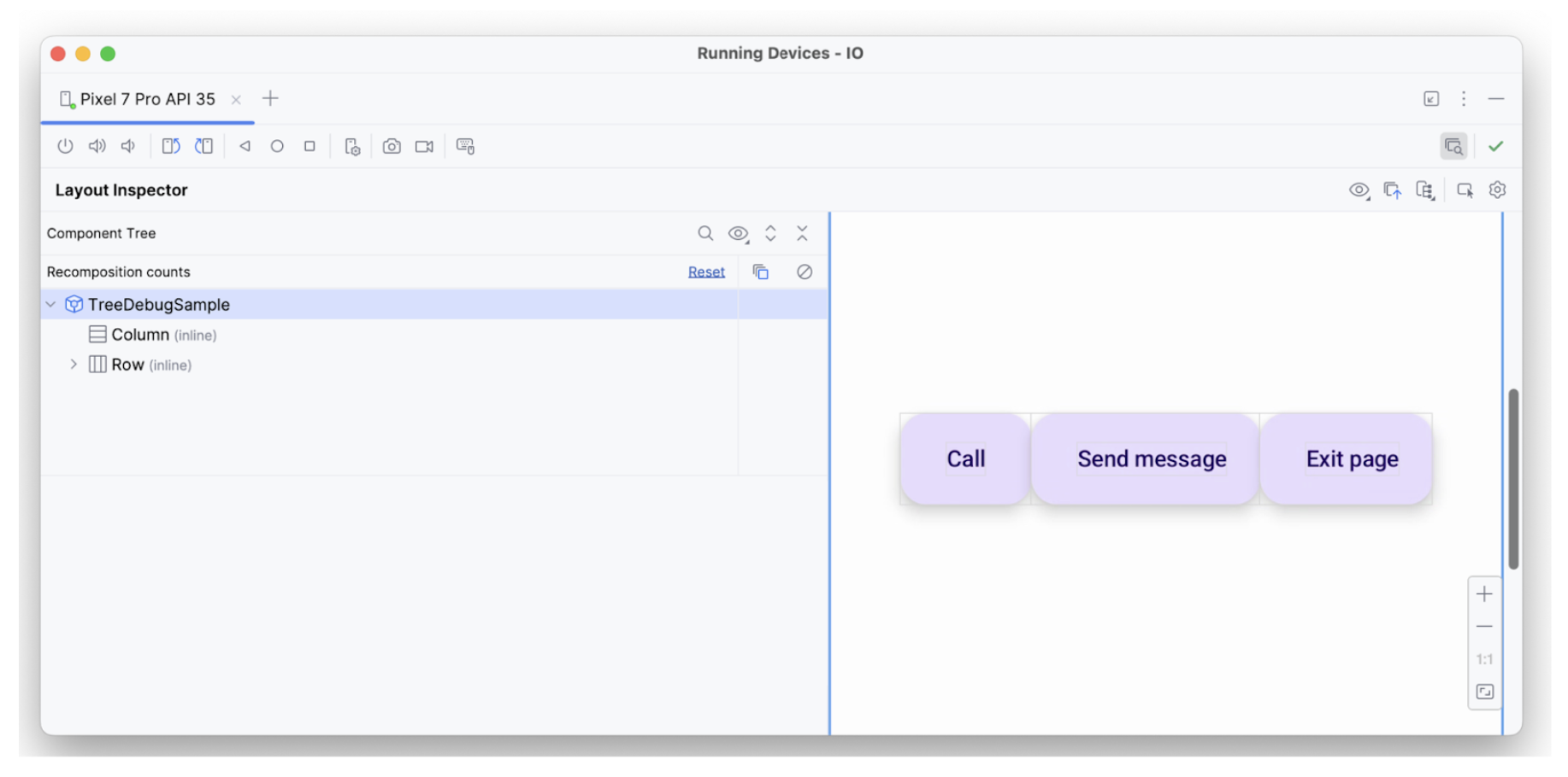 Layout Inspector dengan ketiga elemen.