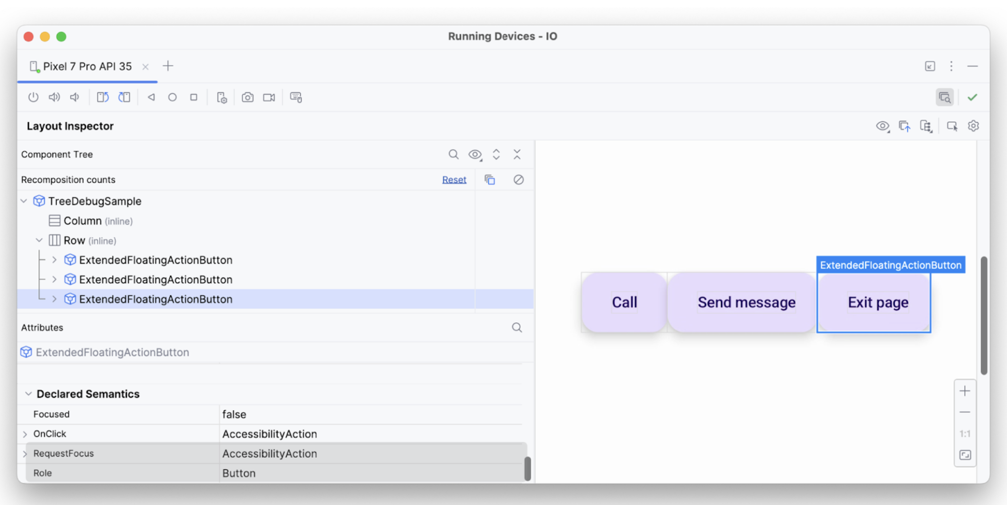 Layout Inspector: drittes Element mit allen APIs