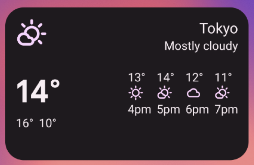 Un widget informativo di un'app meteo.