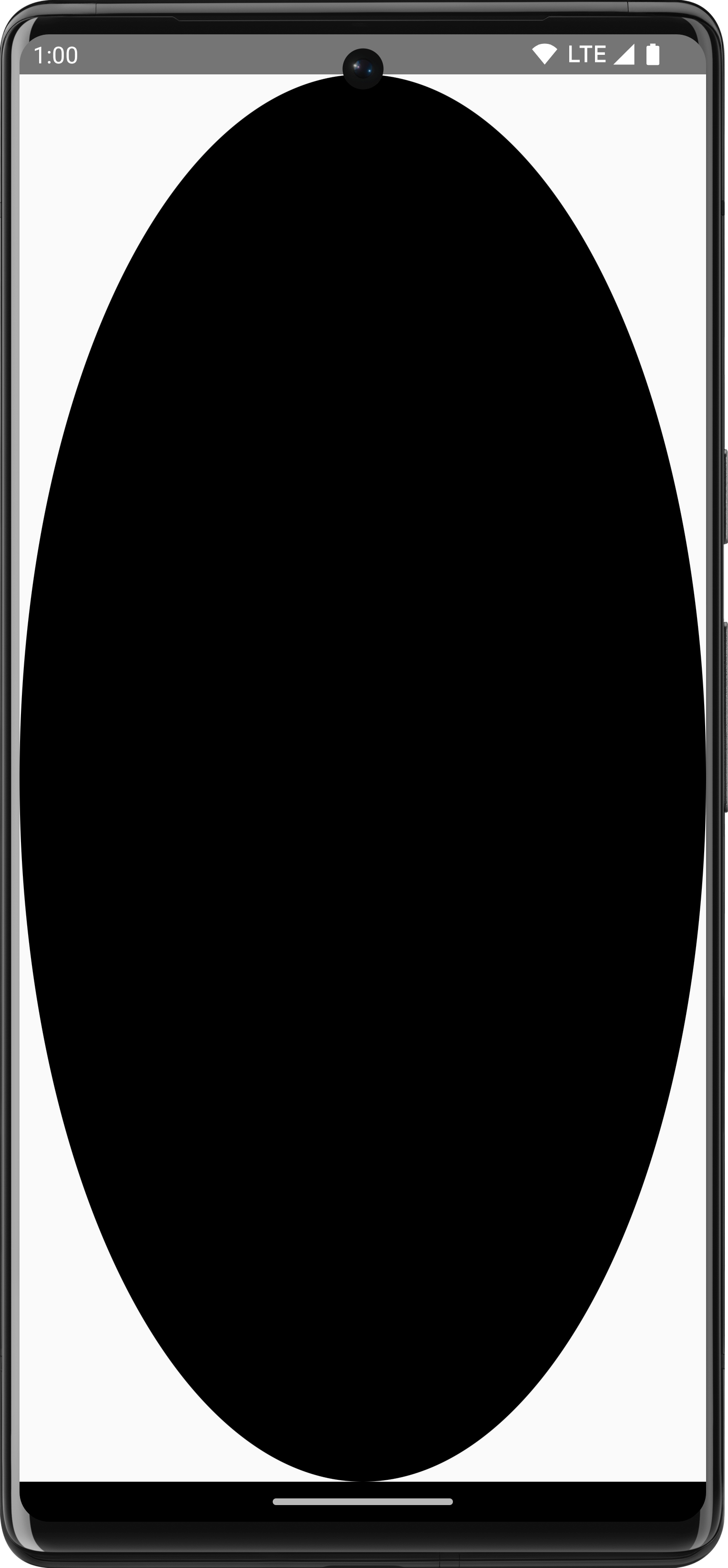 Owalny, czarny element shapeDrawable w pełnym rozmiarze