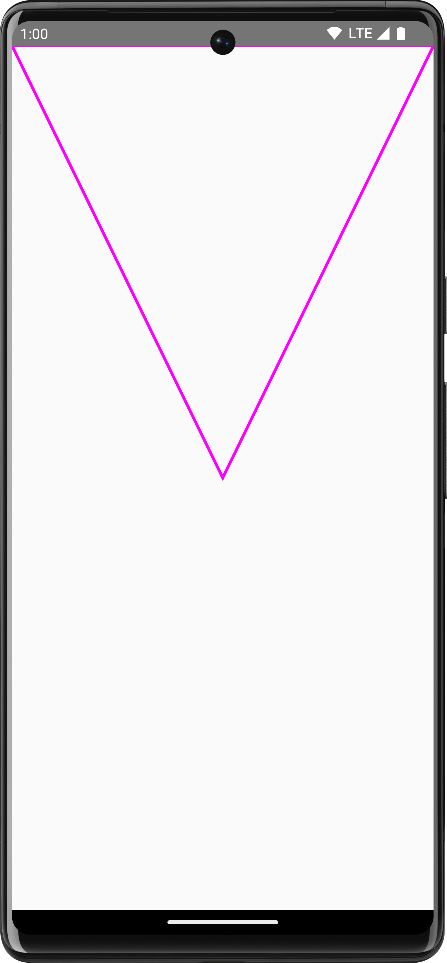 Un triangolo con percorso viola capovolto disegnato su Scrivi