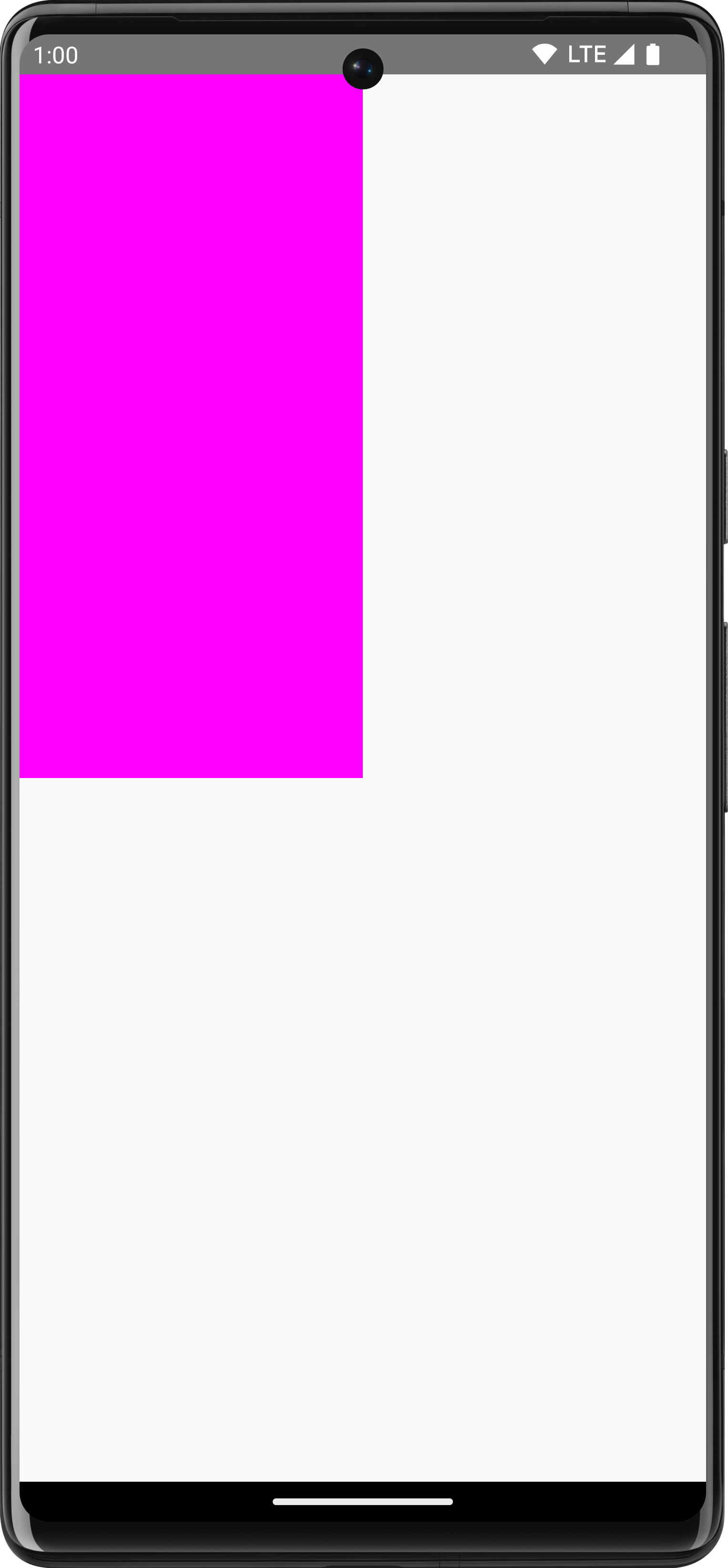 Rettangolo rosa disegnato su uno sfondo bianco che occupa un un quarto dello schermo