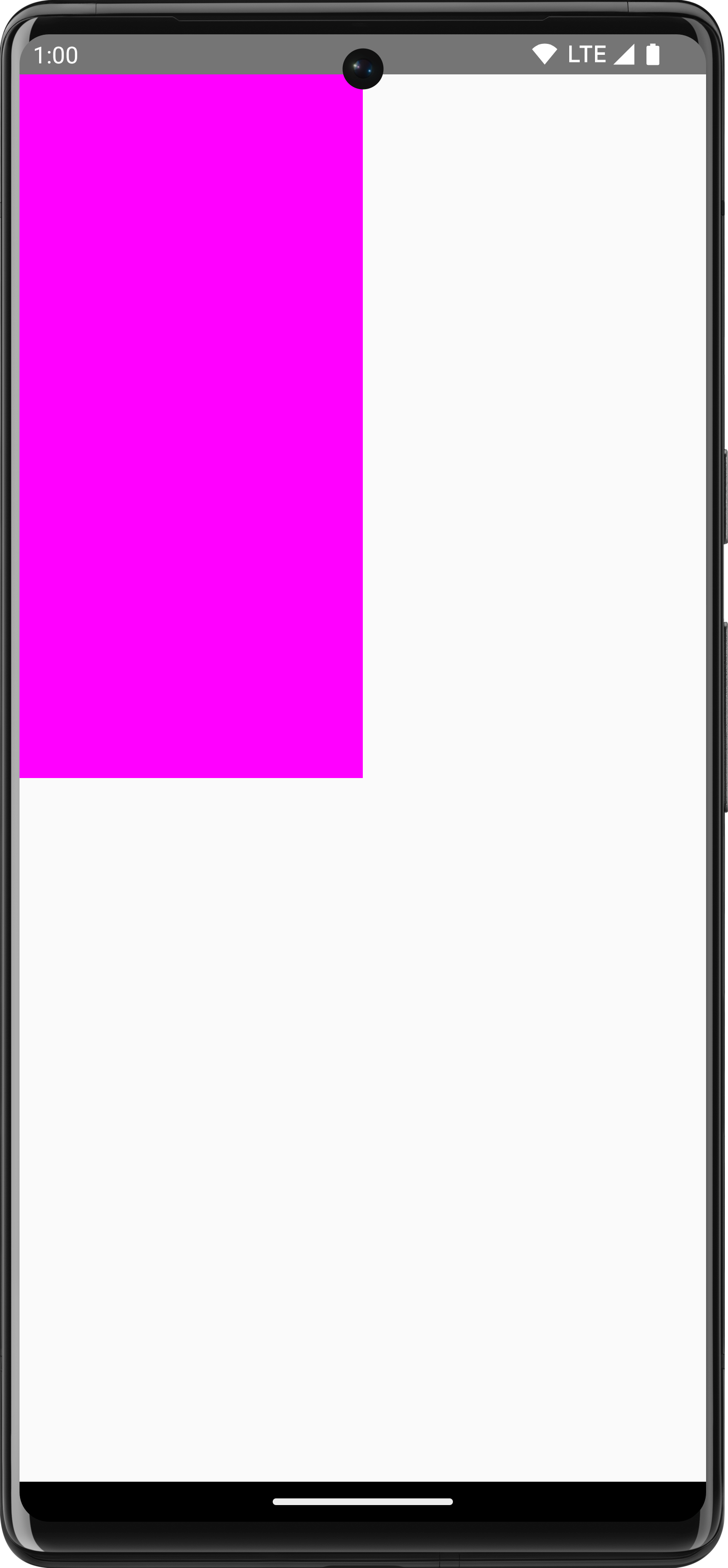 Rettangolo rosa disegnato su uno sfondo bianco che occupa un quarto dello schermo
