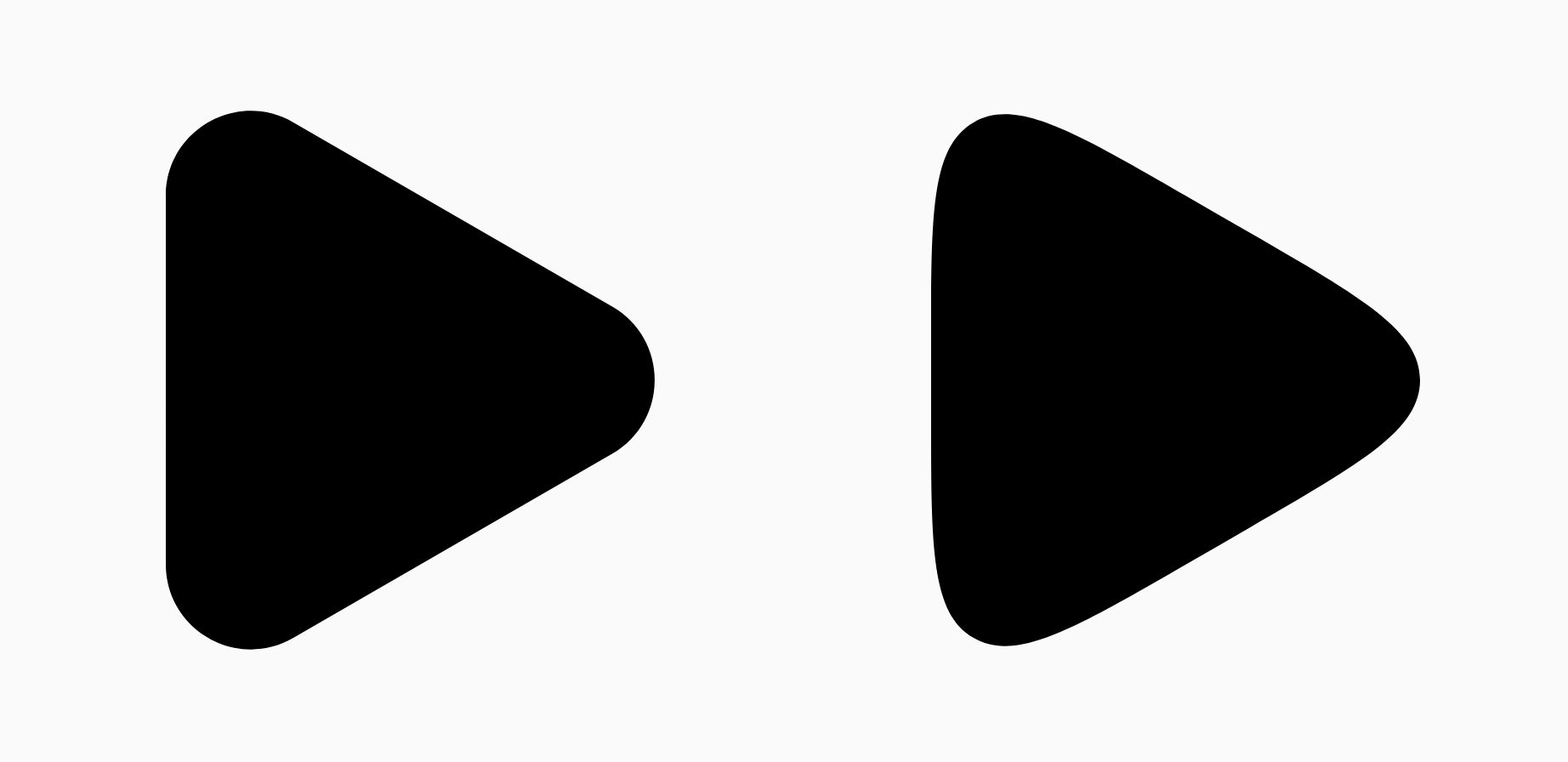 Deux triangles noirs montrant la différence de paramètre de lissage.