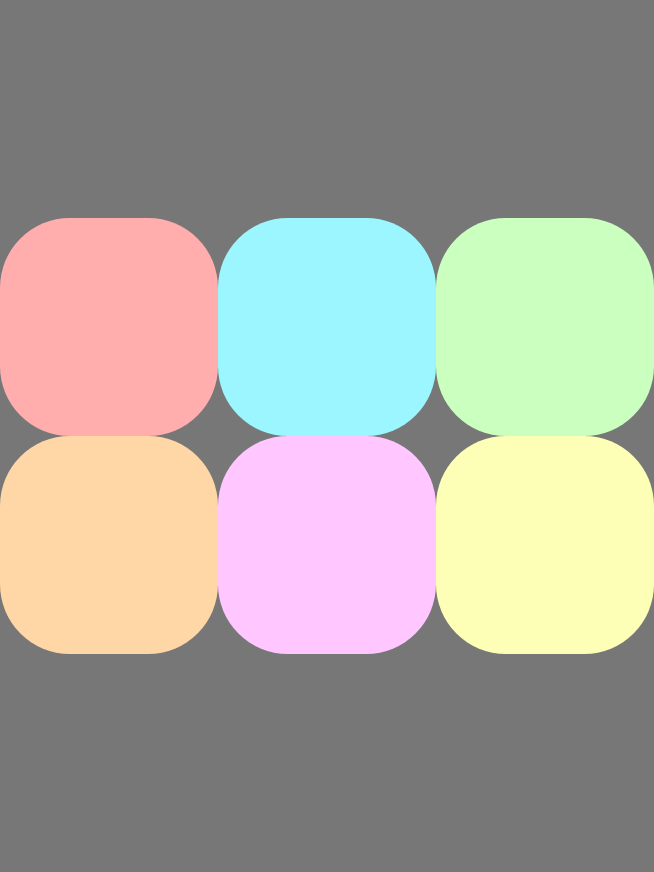 Mehrere Zeilen mit Elementen, die an der Mitte der Querachse ausgerichtet sind.