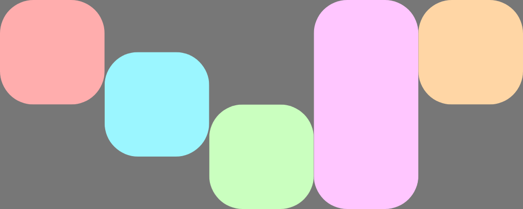 Fünf untergeordnete Elemente unterschiedlicher Größe, die die „alignItems“-Property überschreiben.