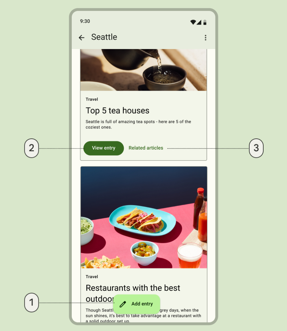 Ênfase do botão do FAB, do principal para o botão de texto
