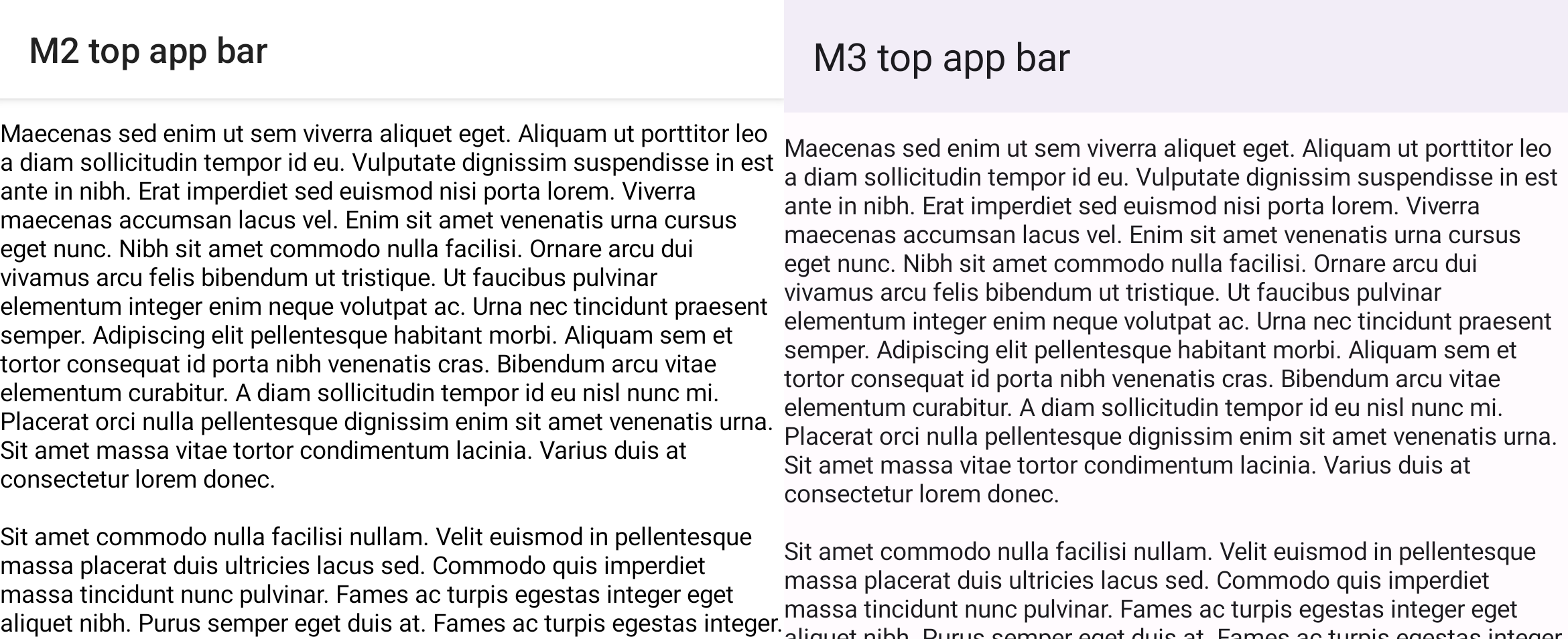 การเปรียบเทียบสคาฟเฟิล M2 กับ M3 ที่มีแถบแอปด้านบนและรายการที่เลื่อนได้