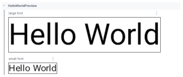 Der Design-Tab in Android Studio mit dem Composable-Element mit kleiner und großer Schrift