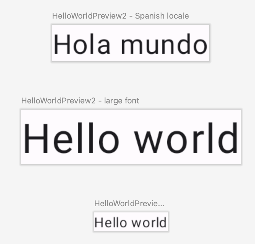 Guia de design do Android Studio mostrando o elemento combinável em todas as
configurações