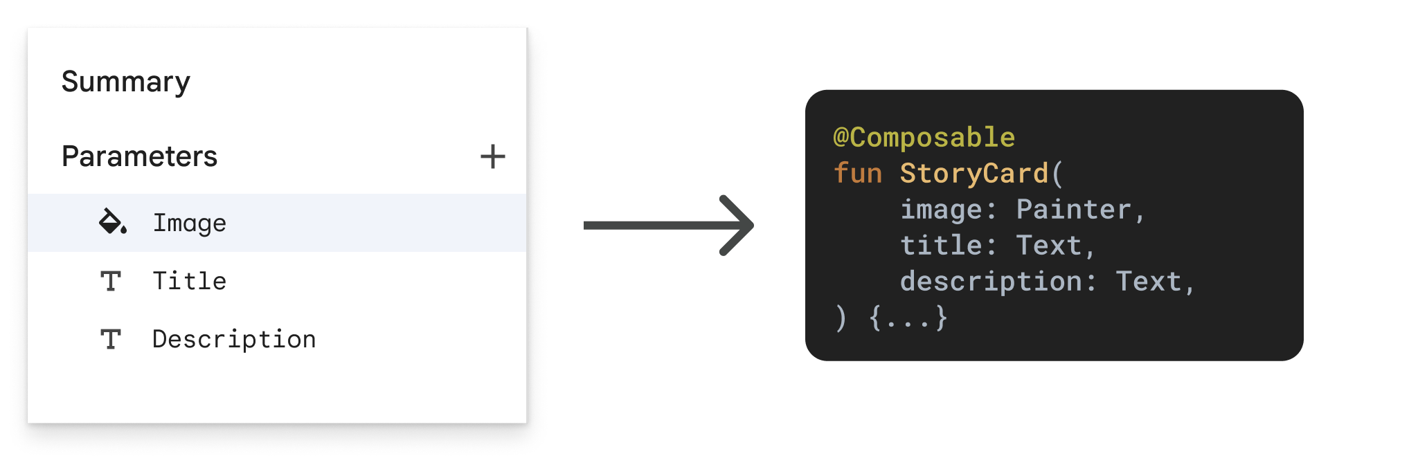 Paramètres dans Figma et code généré