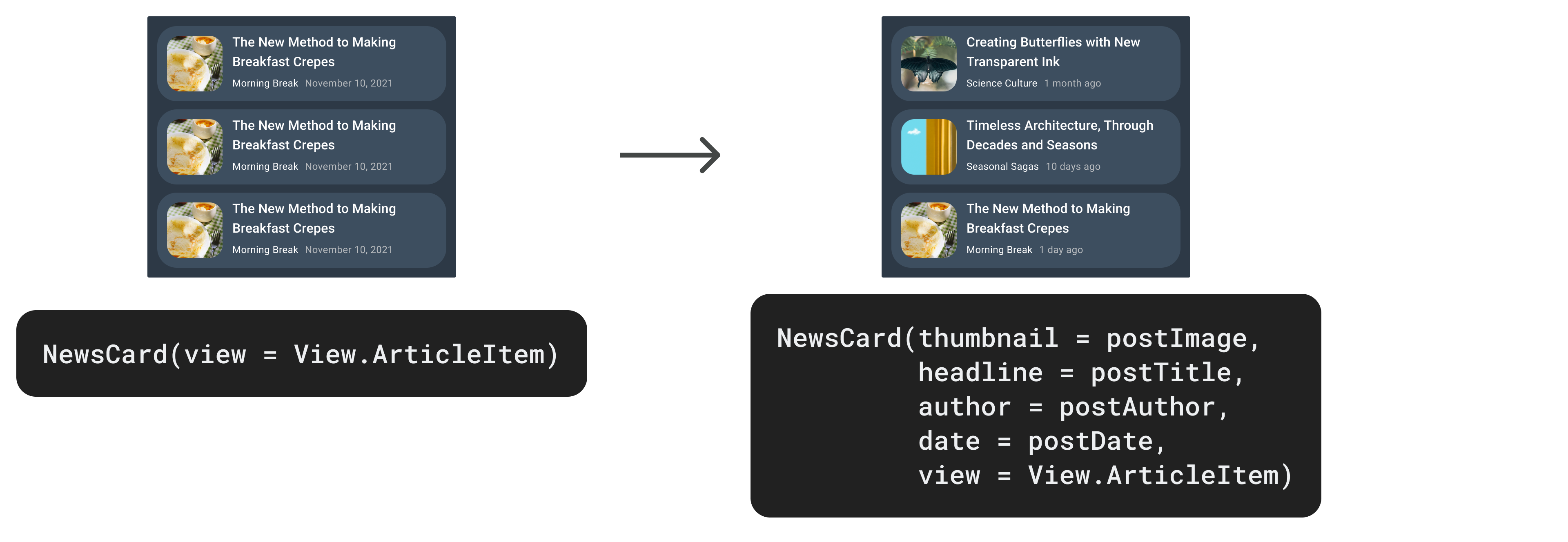 Aktualizowanie elementu NewsCard za pomocą dodatkowych parametrów