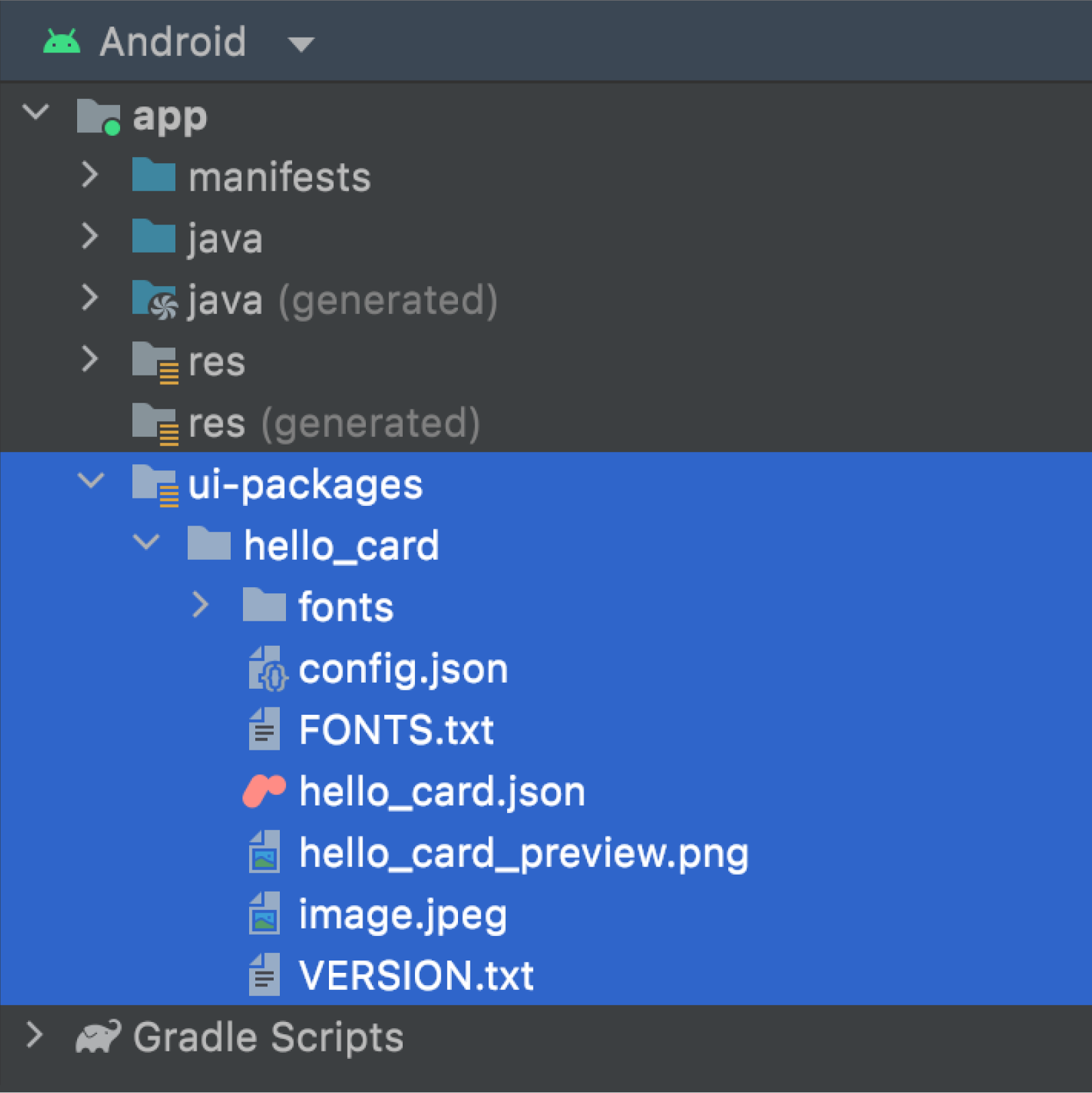 Android görünümünde kullanıcı arayüzü paketleri klasörü