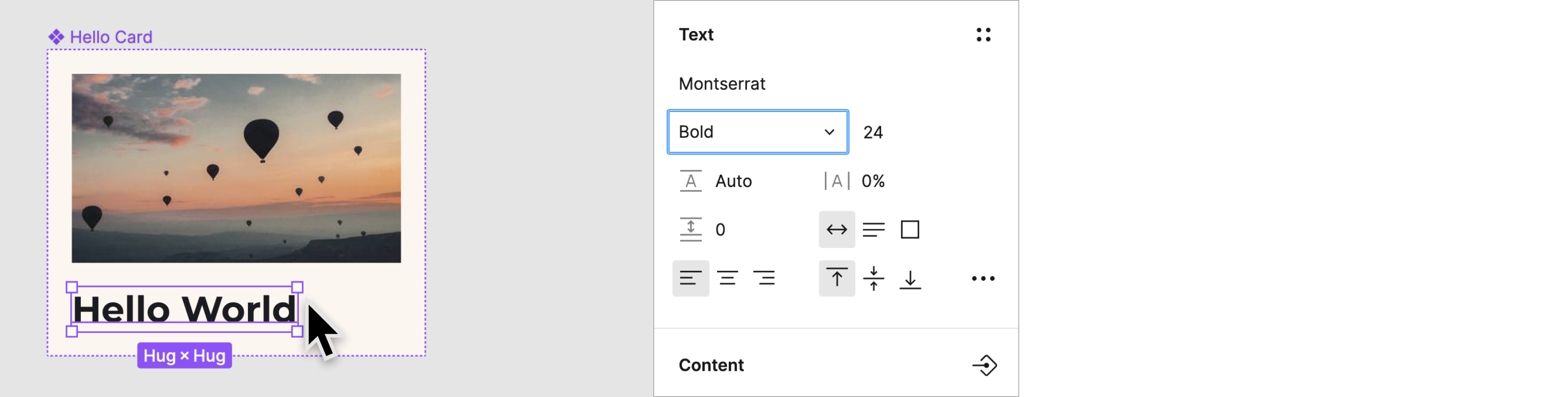 Titeltext in Figma ausgewählt und fett formatiert